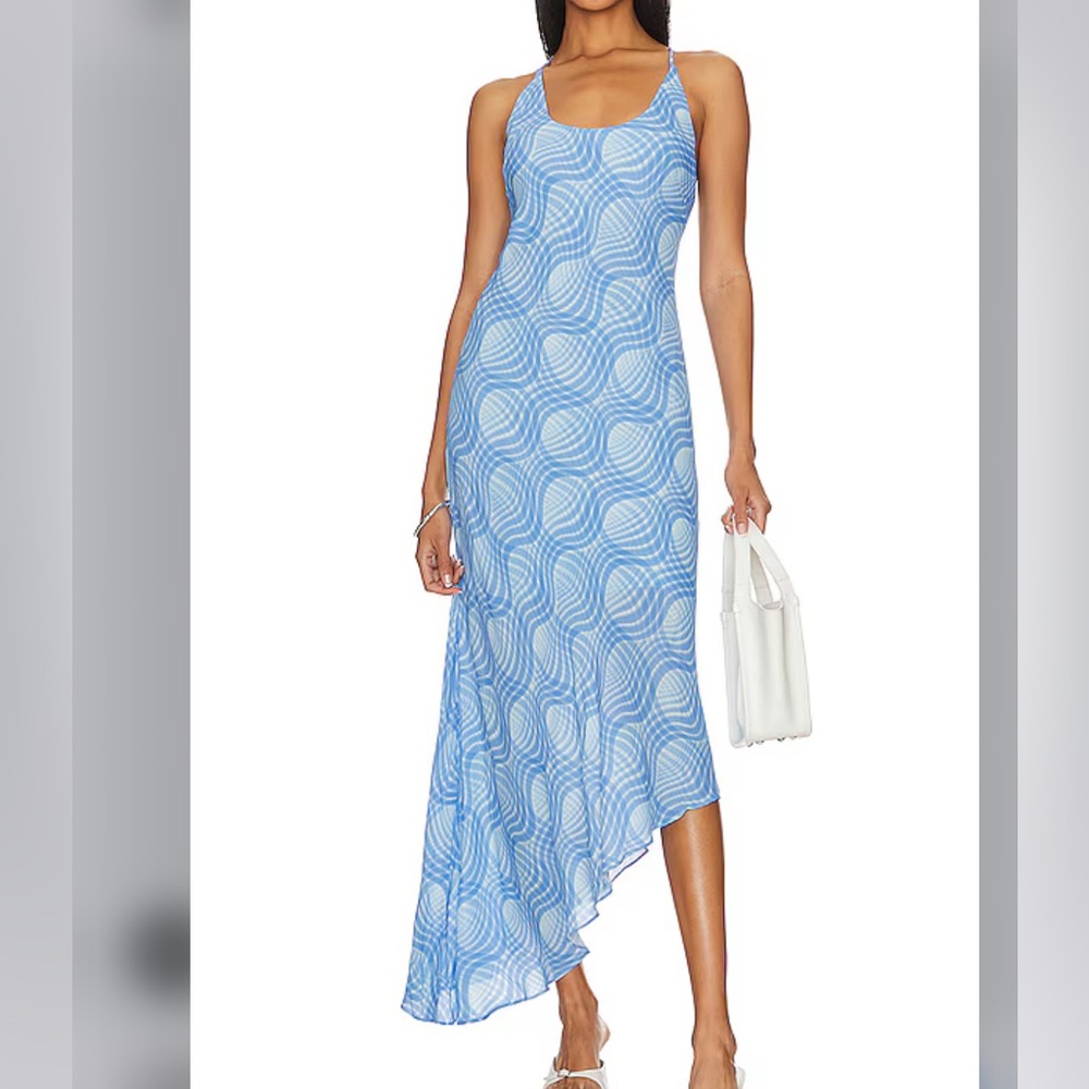 L'Academie Sigrid Blue Wave Midi Dress in Blue Wave Plaid